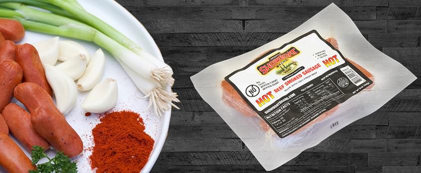 Hot Beef Spice Sausages California - Show Boat Brand
